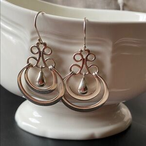 Vintage ATI 925 Mexican Sterling Silver Double hoop Dangle Earrings